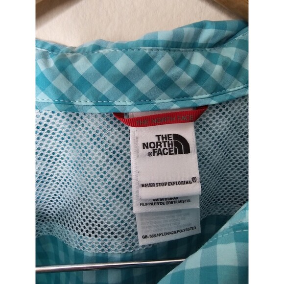 The North Face Teal Check Pattern Vapor Wick Short Sleeve Blouse Women's Large - Picture 3 of 5